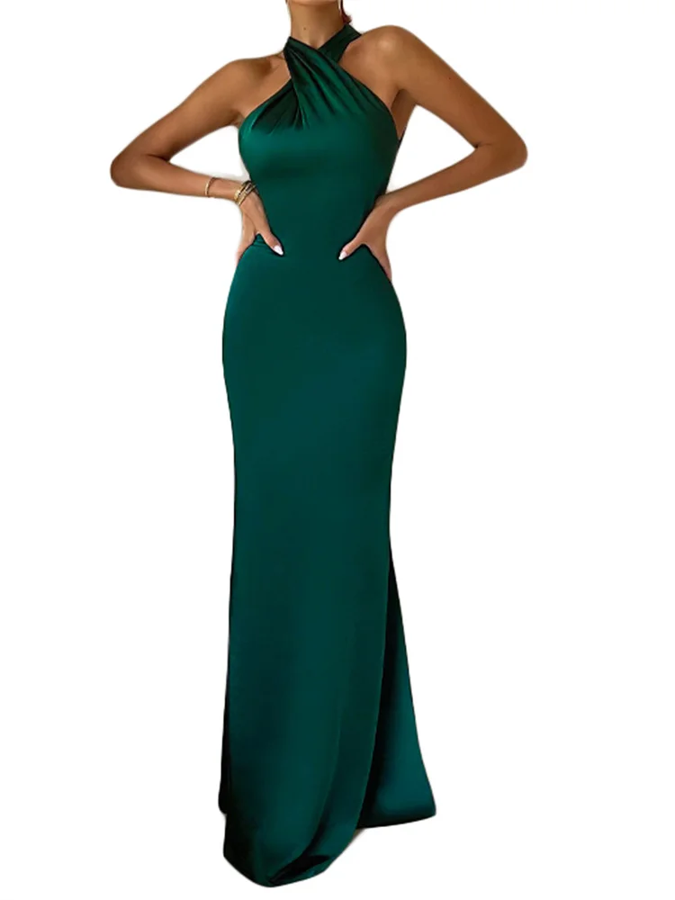 Langes Damenkleid mit Kreuzhalter, rückenfrei, Ballkleid, Cocktailparty, Abendkleider, ärmelloses Sommerkleid