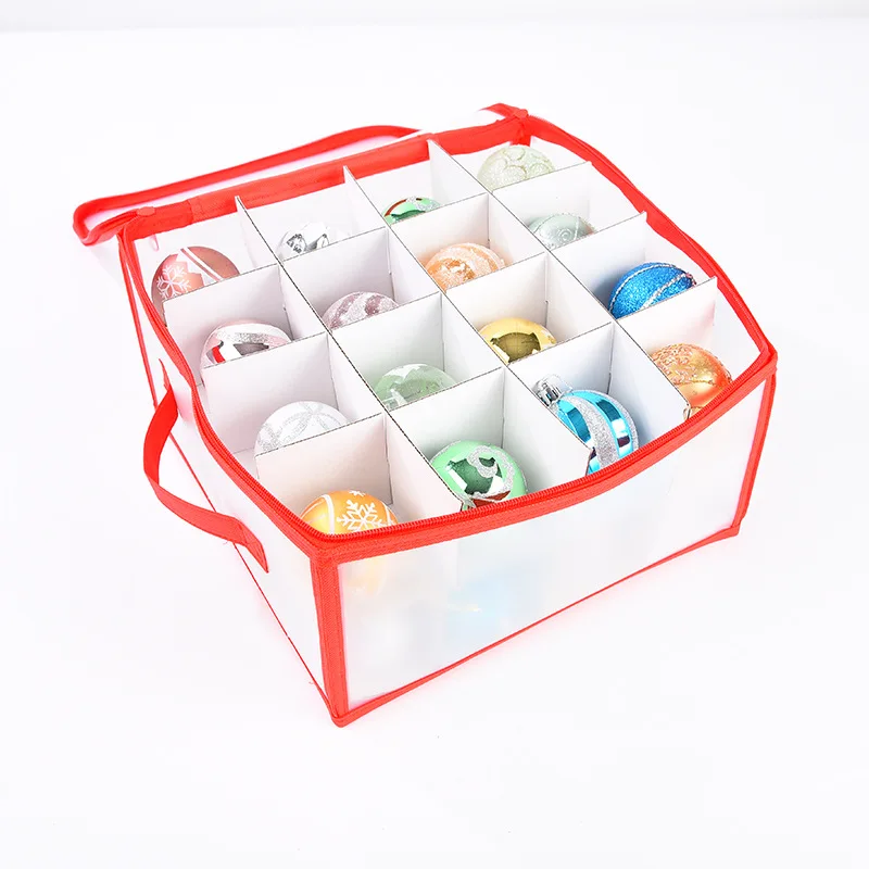 64 32 Compartment PP Christmas Ornament Storage Box with Zipper Tote Box Store Up 3-inch Christmas Ornaments Xmas Ball Storage