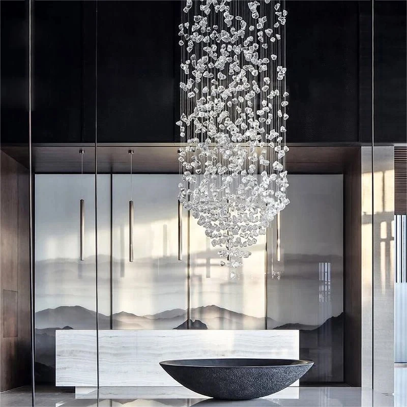 Description Picture 2 of itemModern Large Luxury Stone Crystal LED Chandelier Staircase Living Room Light Fixture Long Hallway Lobby Indoor Home Hanging Lamp