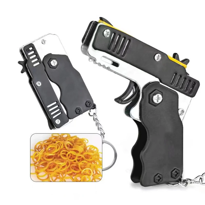 Universal Mini keychain Car Keychain Toy Gun Shooting Pistol Kid Outdoor Party Folding metal gun gift Car Styling Keyring
