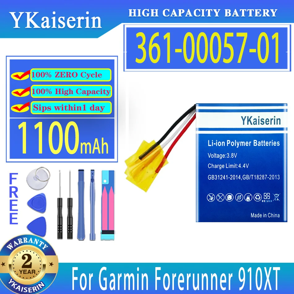 

YKaiserin Battery 361-00057-01 (3 line) 1100mAh For Garmin Forerunner 910XT Running/Triathlon Cycling GPS Smart Watch 910 XT