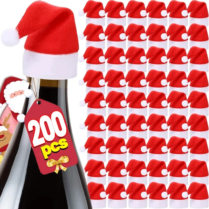 Velvet Mini Santa Hats Wine Bottle Covers Christmas Tableware Holder Lollipop Caps Bottles Bags Xmas Home Party Decor