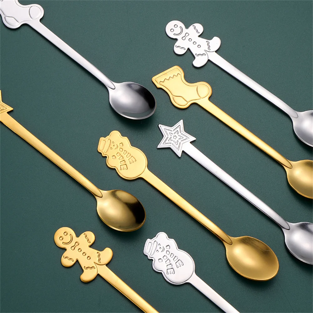 Description Picture 6 of item5/1PCS Christmas Coffee Spoon & Fork Sets Coffee Stirring Spoon Creative Dessert Tea Spoon Shovel Christmas Gift Box