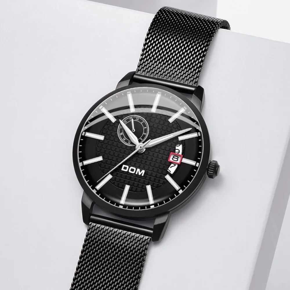 DOM Design Brand Luxury Men Watches Automatic Mechanical Wristwatch Black Watch Men Stainless Steel Waterproof Business Sport