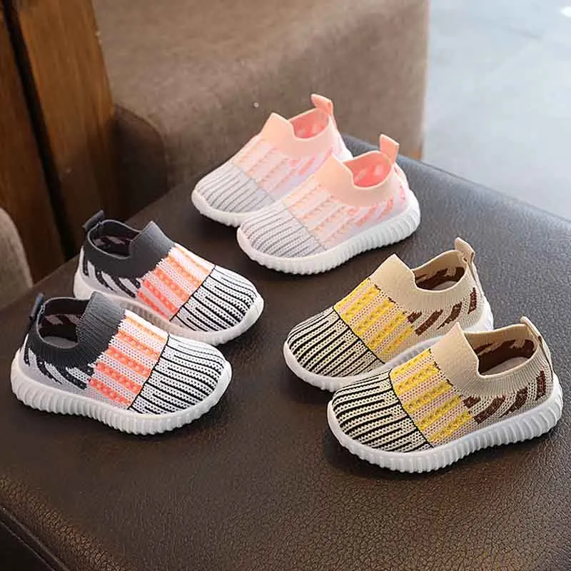 Kids Casual Shoes Children Sneakers Boy Striped Knitted Sneakers for Girls Slip-On Sports Sock 2-8 Years Tennis Shoes Spring
