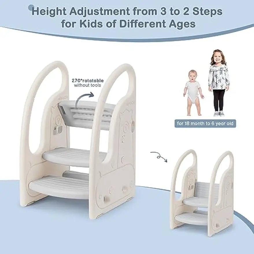 Onasti Foldable Toddler Step Stop for Bathroom Sink, Adjustable 3 Gray