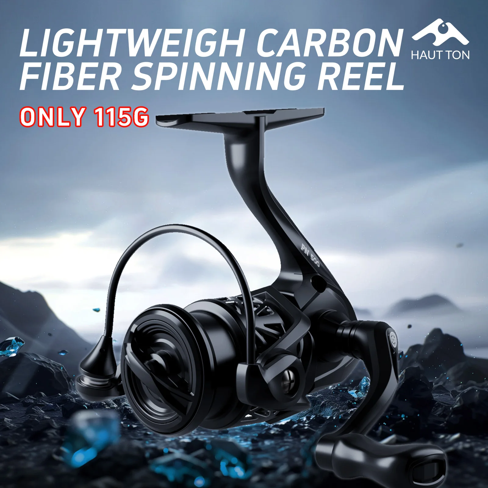 Moulinet spinning ultra-léger HAUT TON carbone 115g - 5+1 roulements pour pêche précise et sensible