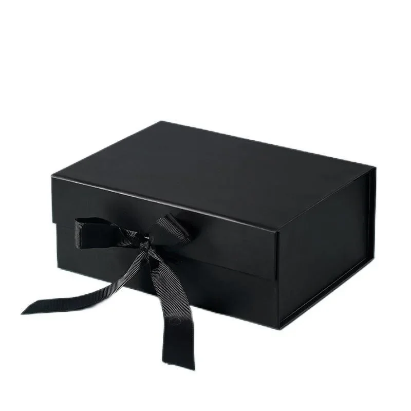 Scatola Regalo Con Coperchio E Pois Oro 22kt, Set Completo Con Fiocco E Biglietto - 25x18x8.5cm, Pieghevole (Nero)