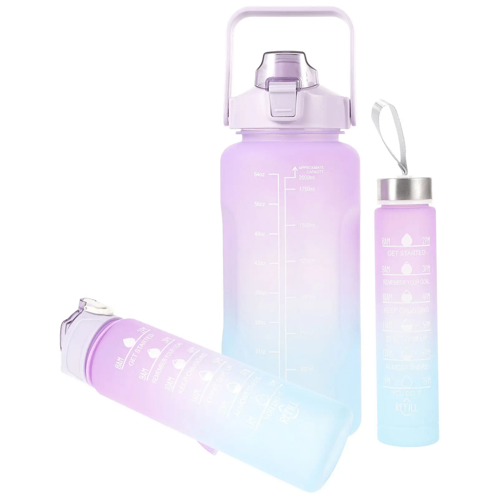 3종 스포츠 물병 세트 피트니스 물병 헬스 하이킹 동기부여 물병 2L 900ml 300ml 스포츠 물병