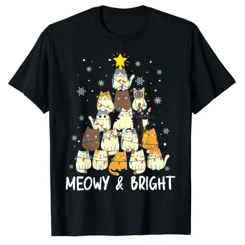 

Meowy Catmas Cat Christmas Tree Xmas Girls Boys Funny Santa T-Shirt Cute Kitty or Kitten Lover Graphic Tee Top Aesthetic Clothes