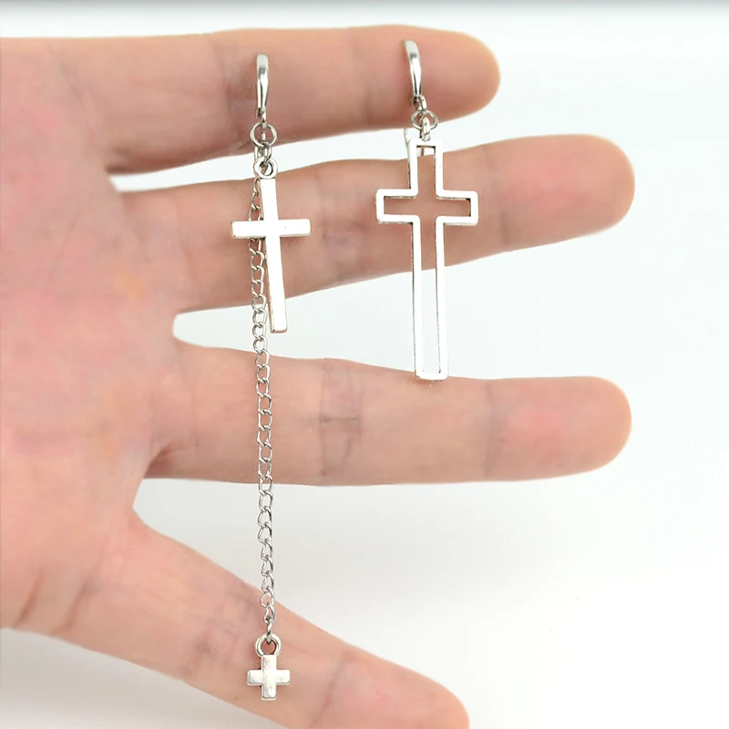

Long Tassels Asymmetry Drop Earrings For Women Cross Dangle Earrings Metal New Design Jewelry Women Ear Clip S198