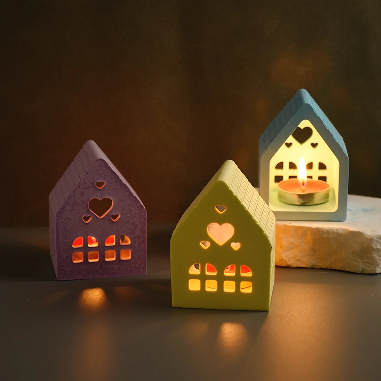Silicone mold Love House Candlestick Silicone Mold Gypsum Candle Decoration Mold Mini Houses Plaster Concrete Mould Small House Silicone Molds
