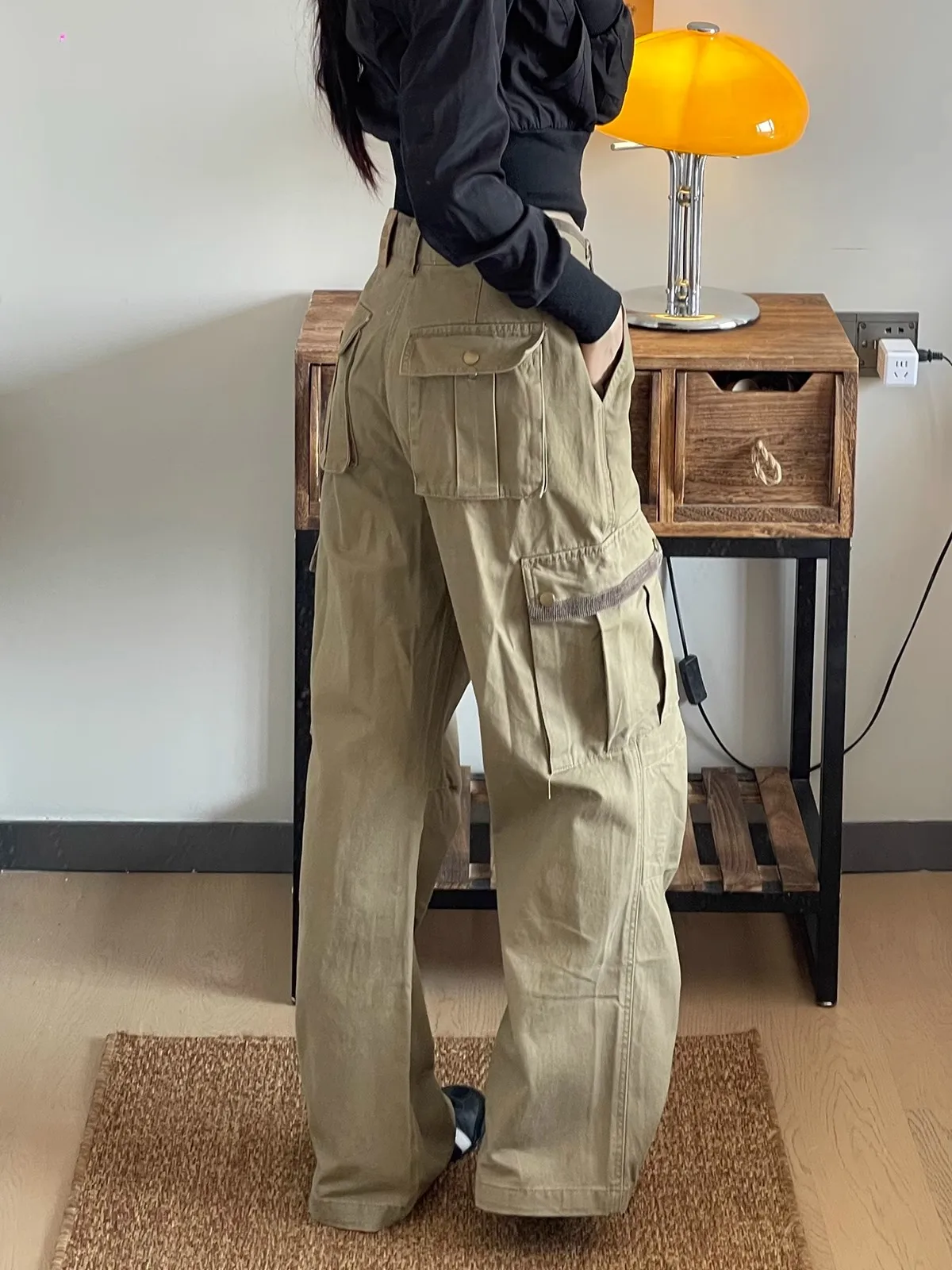 American Retro Workwear Denim Pants Women's High Waist Wide Leg Loose Straight Cut Trousers Spring Autumn New Sle Multi ket