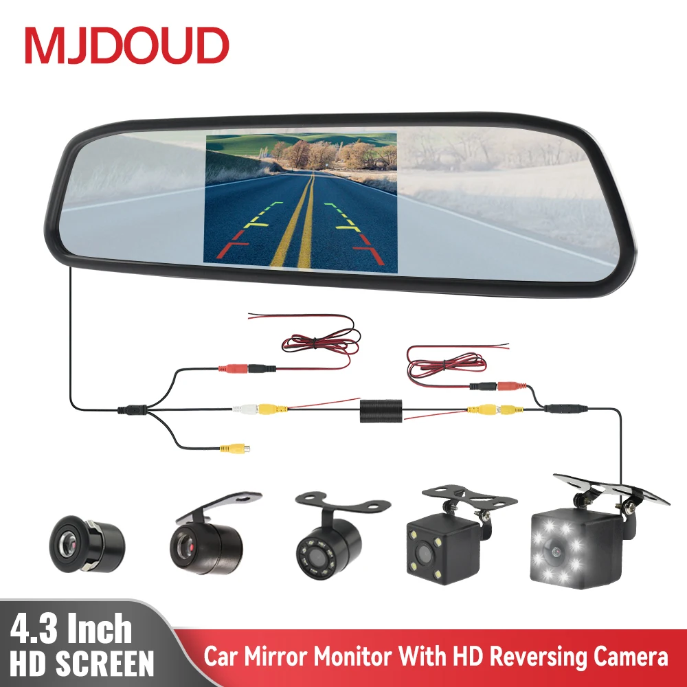 Mjdoud 4.3 Inch Hd Mirror Monitor For Car Rearview Camera Video Auto Parking Monitor For Night