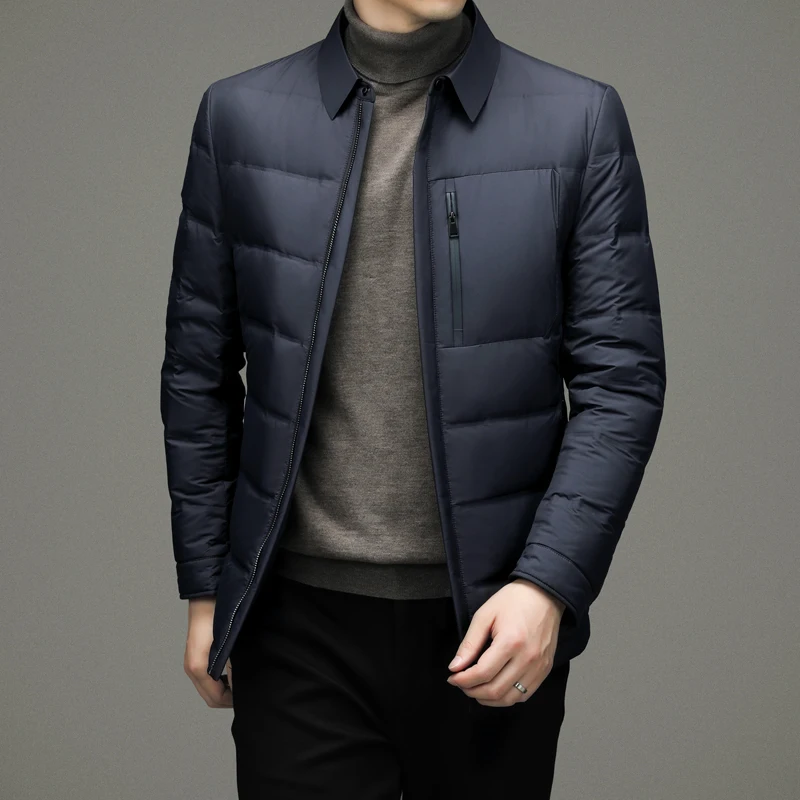 Autumn Winter Down Jacket Men Grey Duck Down Coat Fashion Business Casual Warm Jacket Turn Collar Outerwear Men