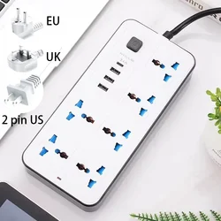 Universal Power Strip with Multi - Outlet Plug and 2m Extension Cord, featuring AC and USB Charging Ports - EU Plug (White)