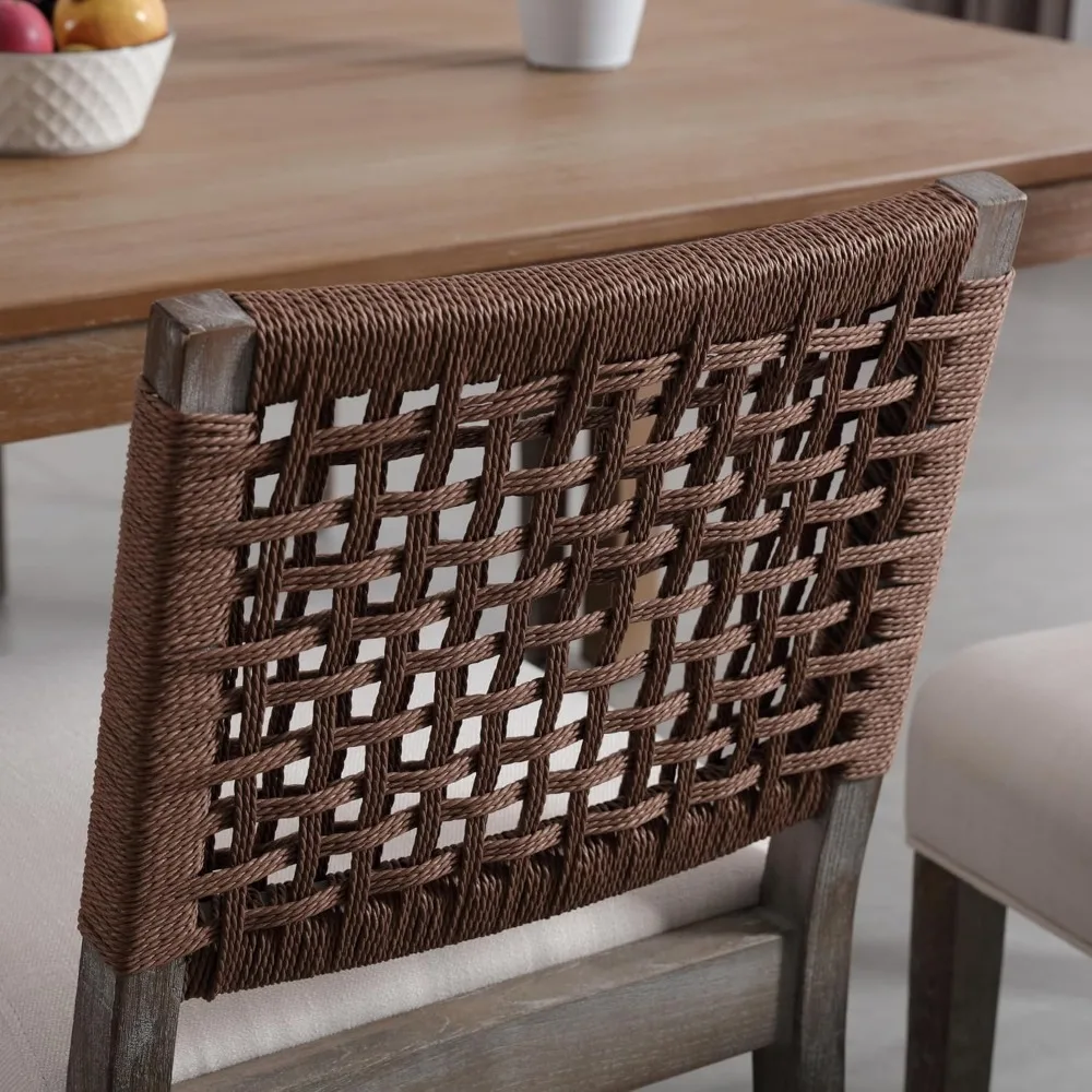 Upholstered Dining Chairs Set of 2, Farmhouse Dining Room Chairs Beige Kitchen Wooden Side Chair for Dinning Room-Linen