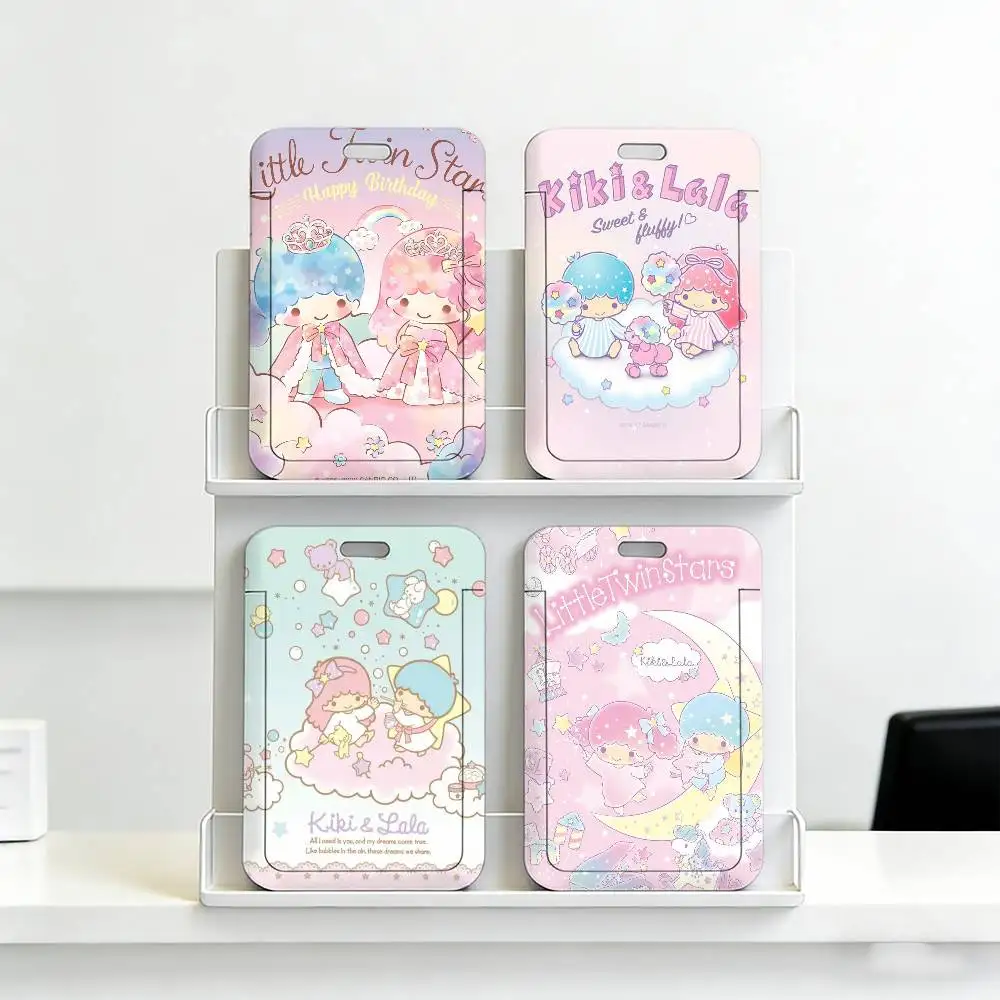 L-Little Twin Stars 플라스틱 ID 카드 커버가 있는 부드러운 목걸이용 끈, 가벼운 직원용 업무용 패스 홀더, 내구성이 뛰어난 배지 케이스.