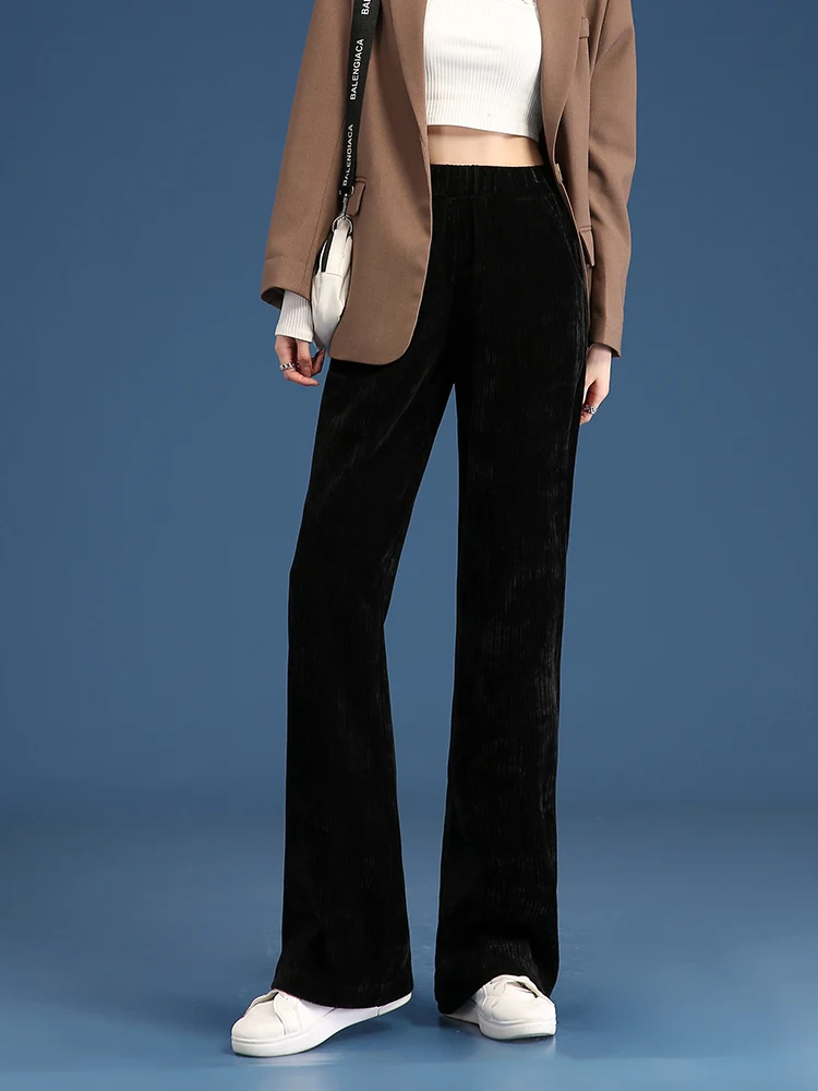 Women Plush Thick Pants Warm Winter Straight Corduroy Trousers Traf High Waist Casual Korean Fashion Female Wide Leg Baggy Pants