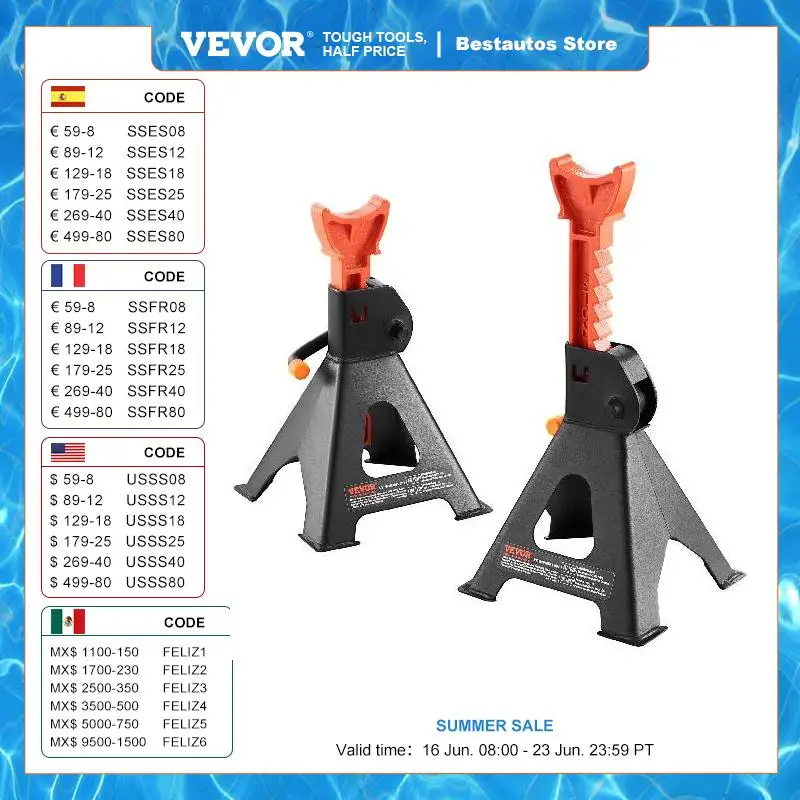 VEVOR Jack Stands 6000 lbs Capacity Car Jack Stands Red 1 Pair For lifting SUV Pickup Truck Car and UTV/ATV