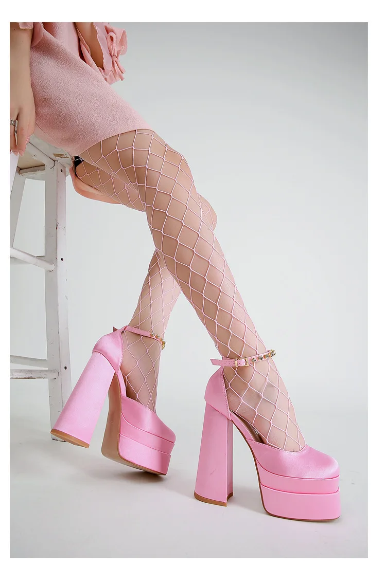 Zapatos de tacón alto y grueso con plataforma para mujer, sandalias de Stripper para fiesta, calzado Sexy para Club nocturno, 2024
