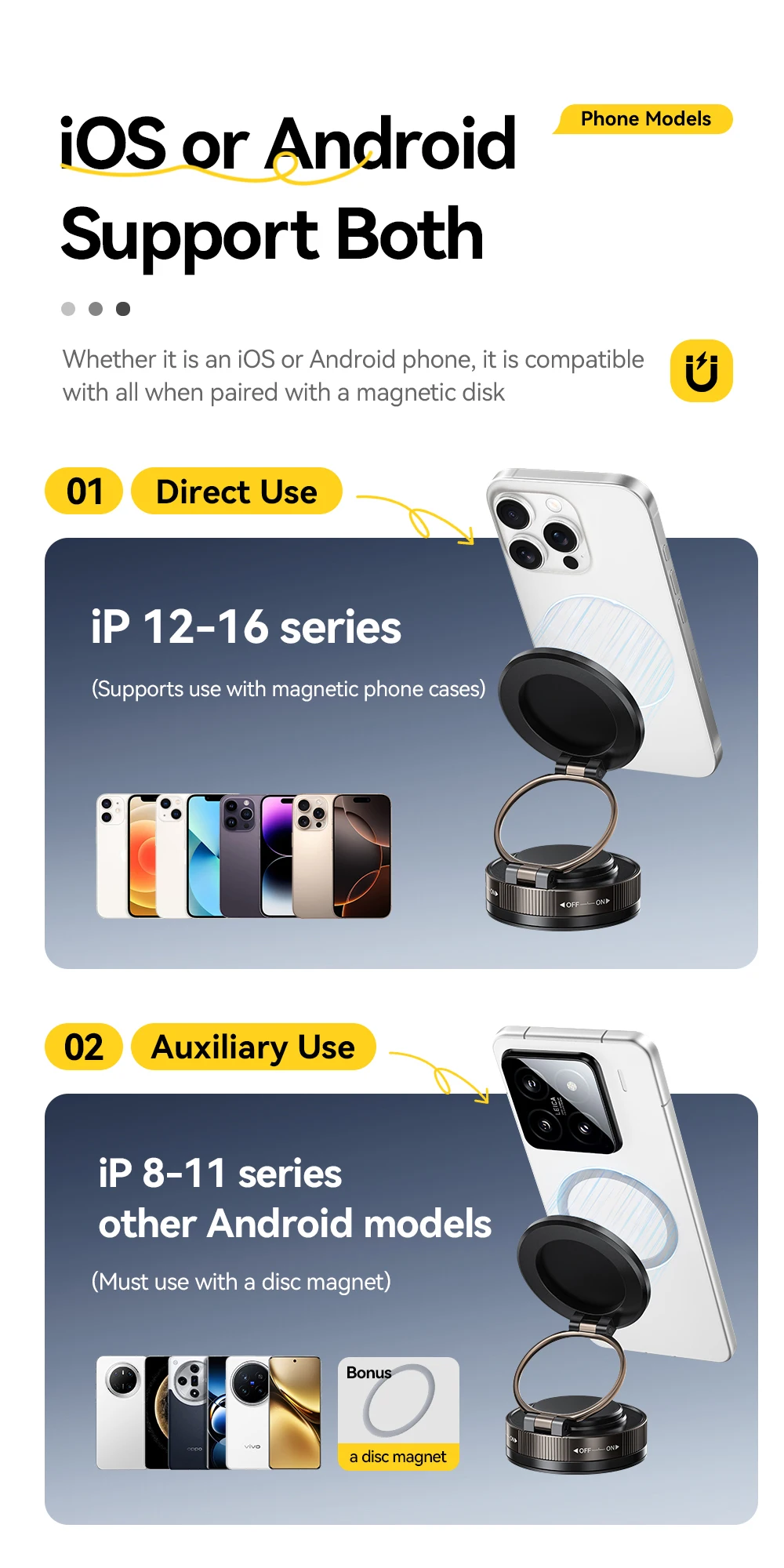 Magnetic Suction Cup Phone Holder 360° Rotatable for iPhone 16 15 14 13 Pro Max