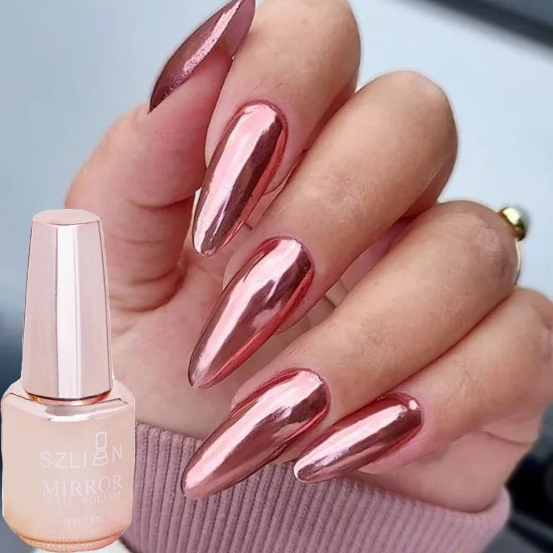 18mlMirrorNailPolishQuickdryingRoseGoldSilverMetallicHarmless