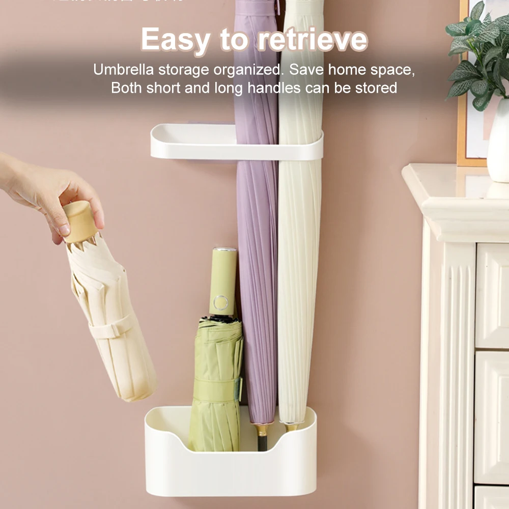 Wall-mounted Umbrella Holder Nail Free Fastener Style Adjustable Home Umbrella Storage Rack Long and Short Stand
