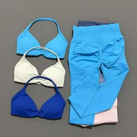 2 Pcs HISTELLO Impact Sports Set Gym Women Seamless Yoga Backless Bra Pilates Fitness Sets Workout Running Leggings Sports Suit