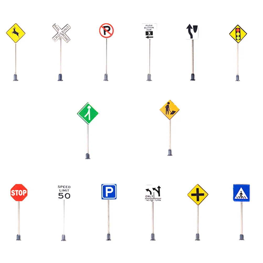 6/14pcs Miniature Street Road Signs Traffic Signs Road Block Models Mini Construction Signs Kids Educational Toys
