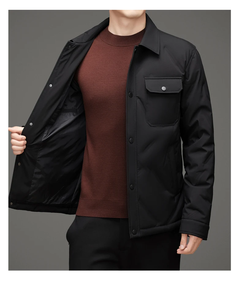 Leichte Herren-Daunenjacke Herbst Winter Lässige Einfarbige Warme Slim-Fit Knopf-Pufferjacke Winddichte Wattierte Oberbekleidung – Detail 14