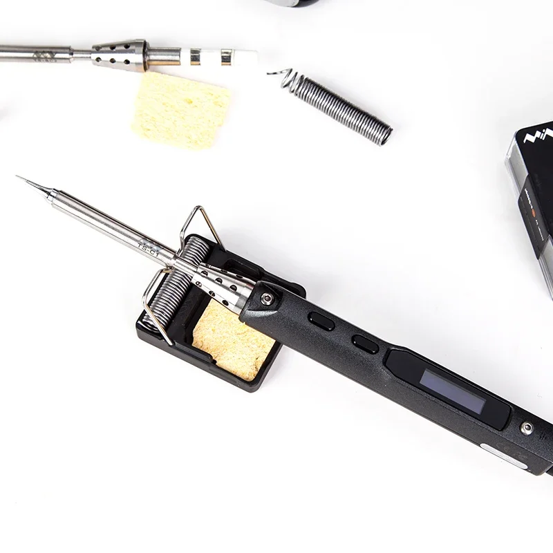 Original Black TS100 MINI Zirconia Ceramics Soldering Iron Stand Holder T-stand + Sponge