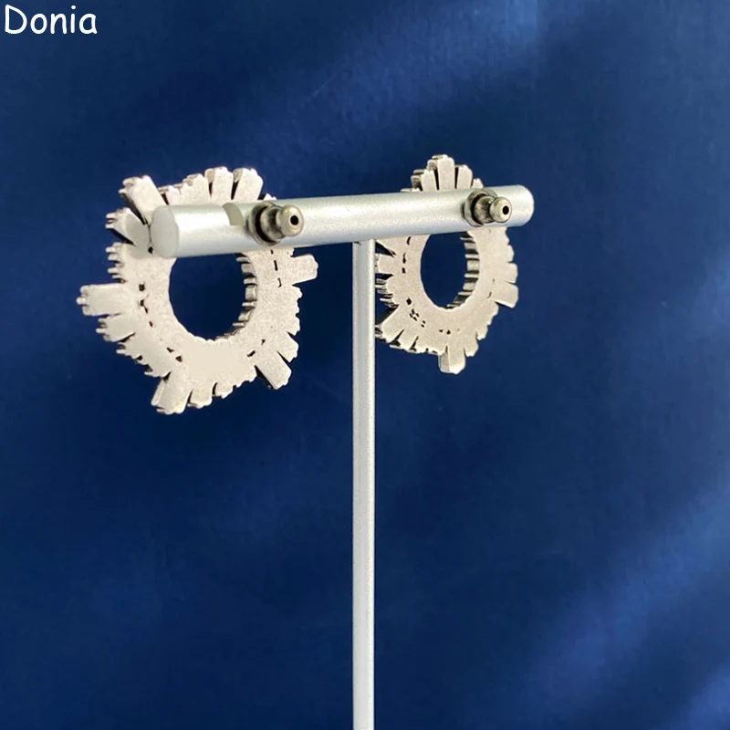 Donia Jewelry European and American Fashion Hollow Circle Titanium Steel Micro-Inlaid AAA Zircon Silver Needle Luxury Earrings