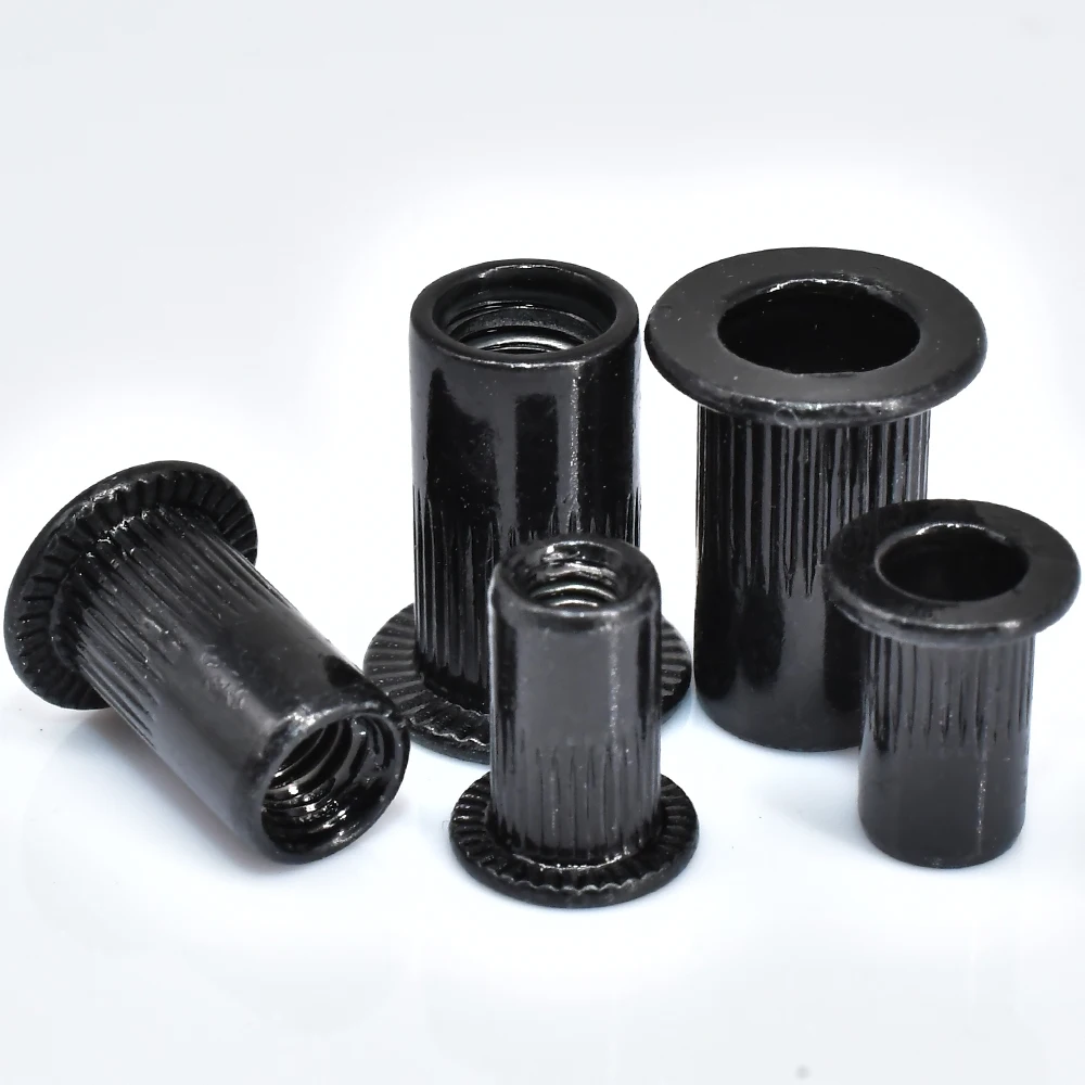 Flat Rivet Nut M3 M4 M5 M6 M8 M10 M12 Black Carbon Steel Flat Head Threaded Rivet Insert Nutsert Cap Rivets Nuts 5-50pcs rivets and fasteners rivets and screws