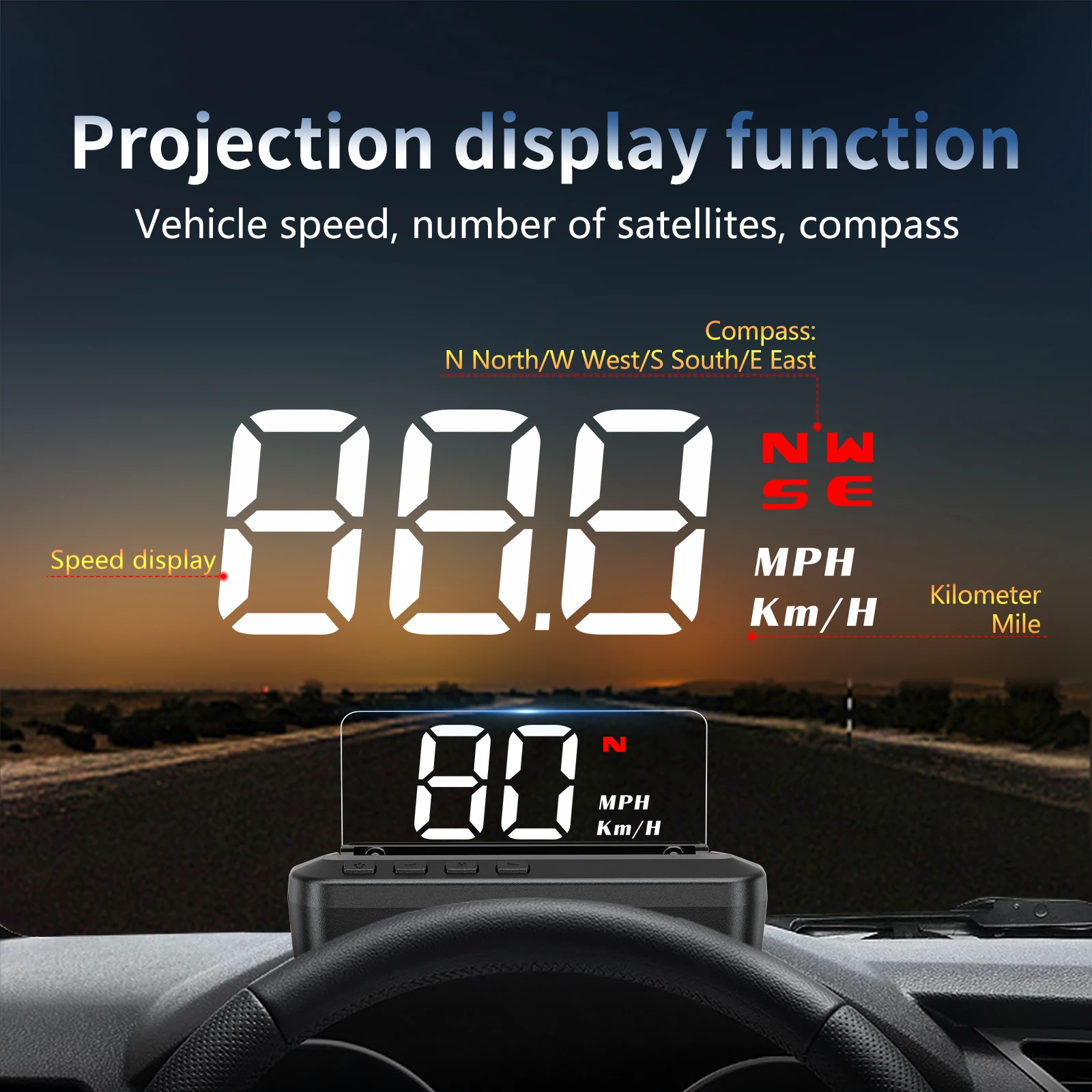 WYING G100 GPS Ʈ ݻ ÷, HUD ڵ  ׼, ӵ ˶ ǻ,   MPH KMH