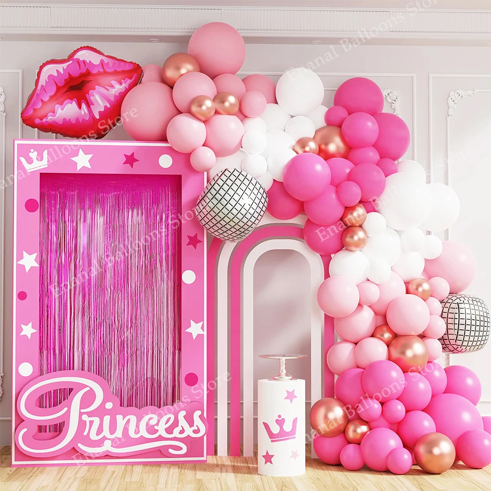 

119/129 шт., ярко-розовый воздушный шар принцессы, гирлянда, арочный комплект, воздушный шар для губной помады, розовая девушка, день рождения, свадебное украшение, детский душ