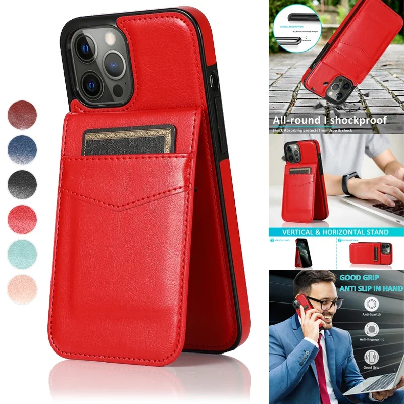 

PU Leather Cover For iPhone 15 Pro Max 14 Pro Max 13 Pro 12 Mini 11 X XR XS Max XR SE 2020 8 7 6 6s Plus Wallet Bracket Leather