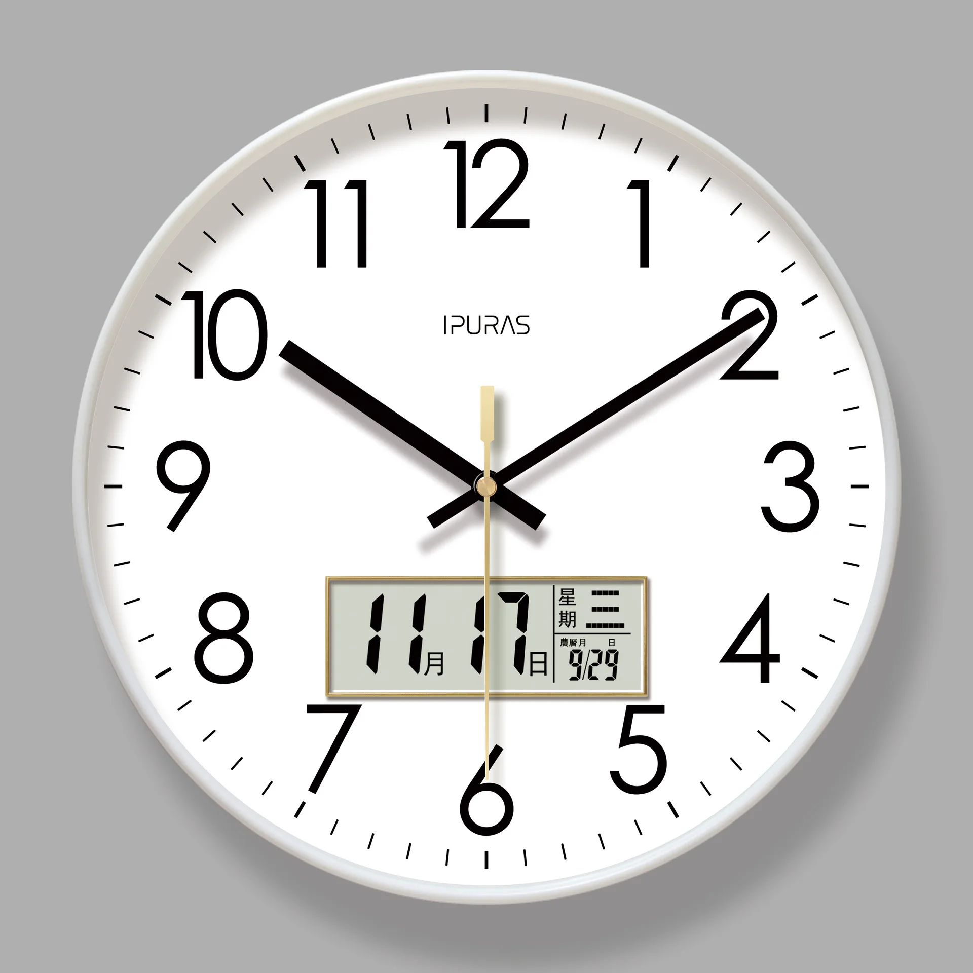 Wall Clock New Modern Design Wall Clock Temperature Digital Calendar Analog Silent Round Non-Ticking