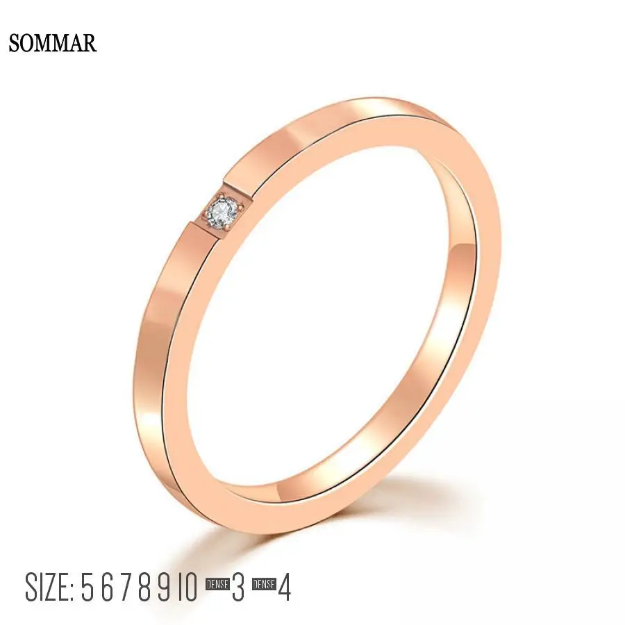 Sommar Gifts Gold Plated Size 6 7 8 Goddess Rings For Women One Zircon Classic Ring In Rose Gold Men Ring Wedding Jewelry