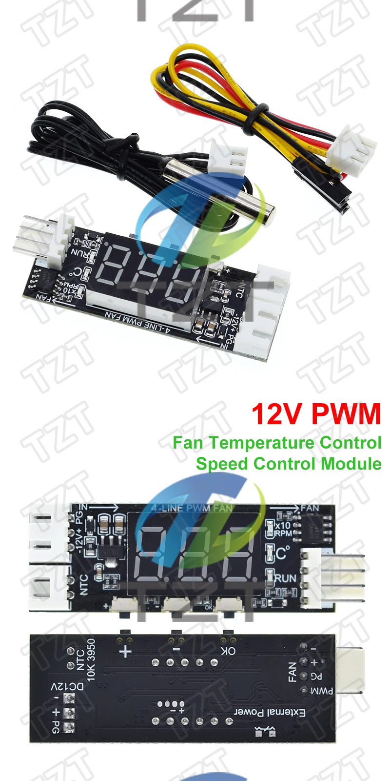 TZT 1/3PCS DC12V 4-Draht Min Temperatur Controller Geschwindigkeit Regler Lüfter Geschwindigkeit Motor Controller Digital Display modul Netzteil – Detail 4