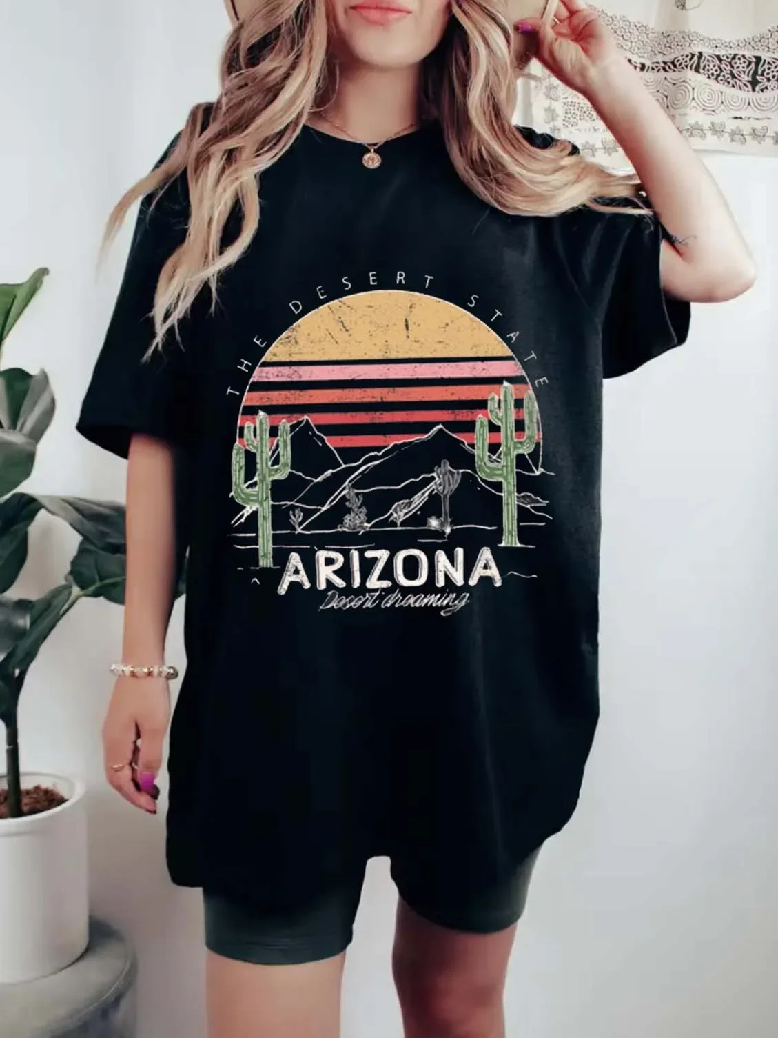 

Trendy 90s Short Sleeved Fashionable Women's Printed Clothing Casual Women's T-Shirt Women's Fun Pattern Black Camping T-Shirt