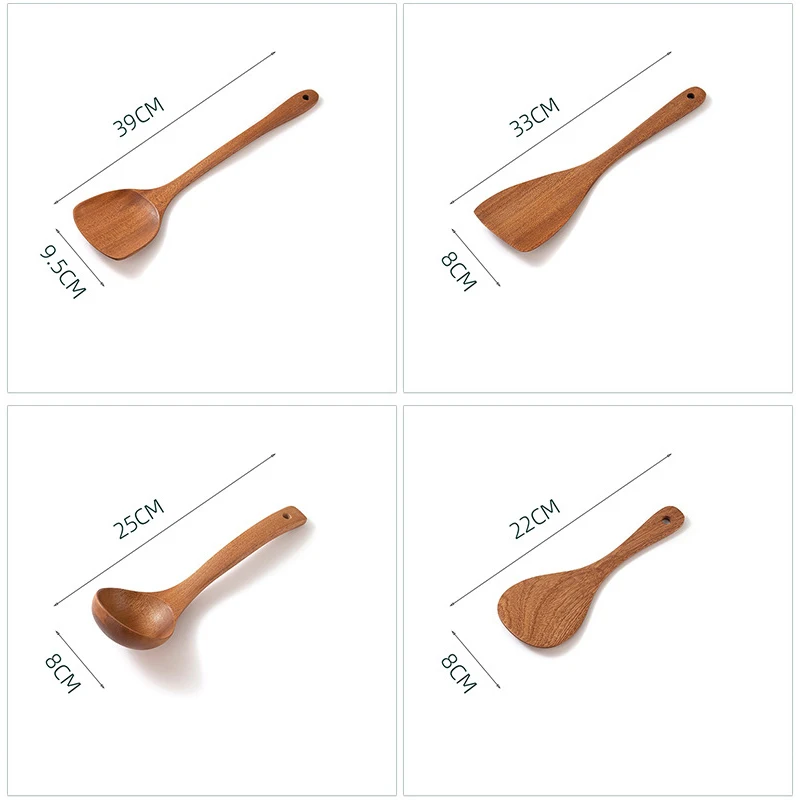 천연 나무 식기, 나무 뒤집개 요리 수프 스푼, 긴 손잡이 나무 뒤집개, 들러붙지 않는 프라이팬, 주방 용품