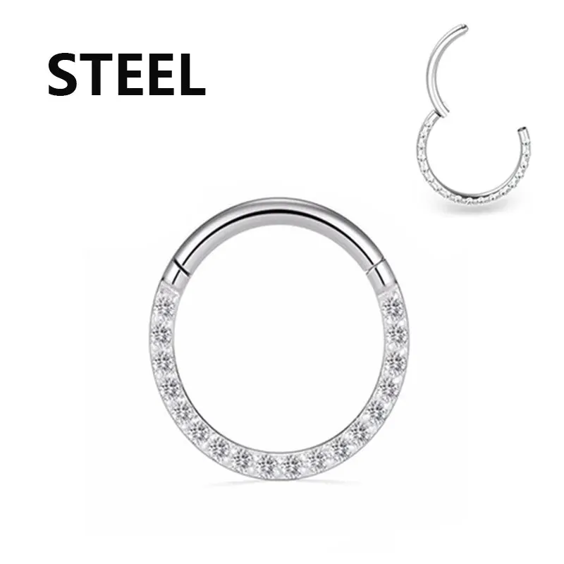 Piercing Jewelry Stainless Stee Hinged Segment Hoop CZ Stone Nose Ring Nipple Ear Cartilage Lip Earring