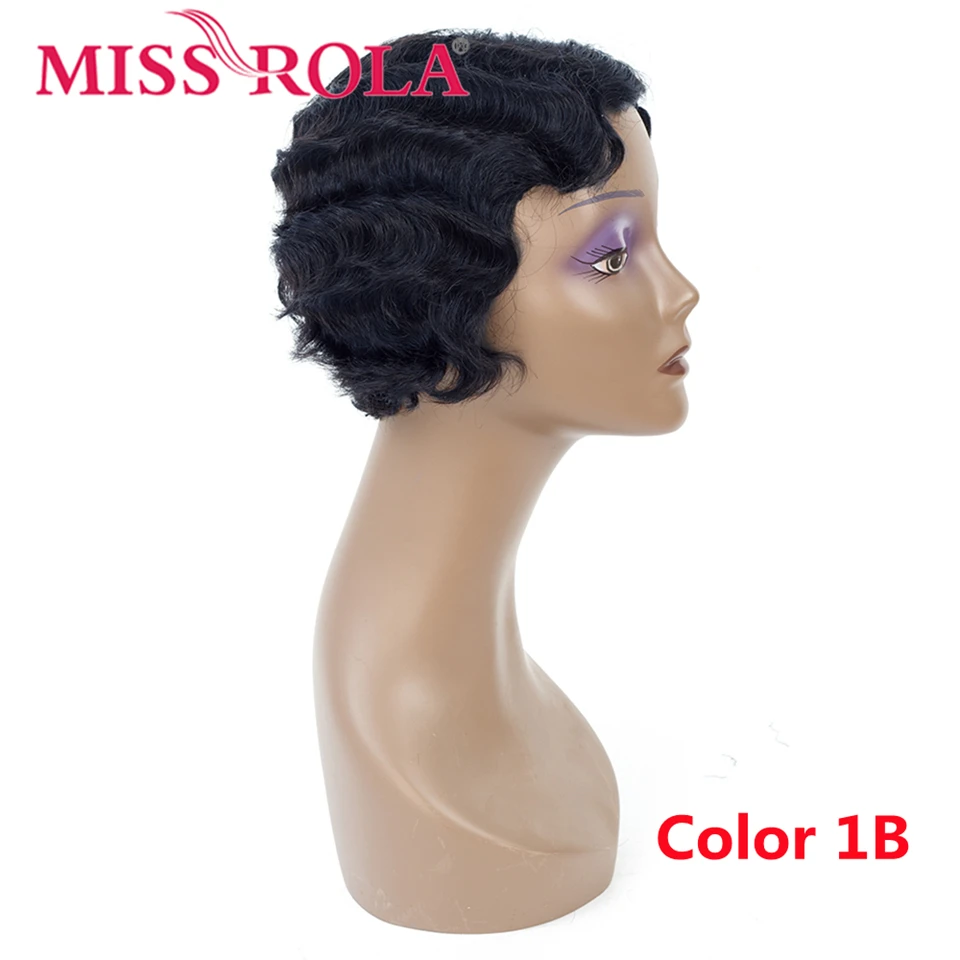 FRÄULEIN ROLA Brasilianische Hepburn Pixie Cut Perücken Maschine Gemacht Kurze Finger Welle Haar Perücke 100% Menschliches Haar Ozean Welle Haar perücke Nicht-Remy – Detail 7