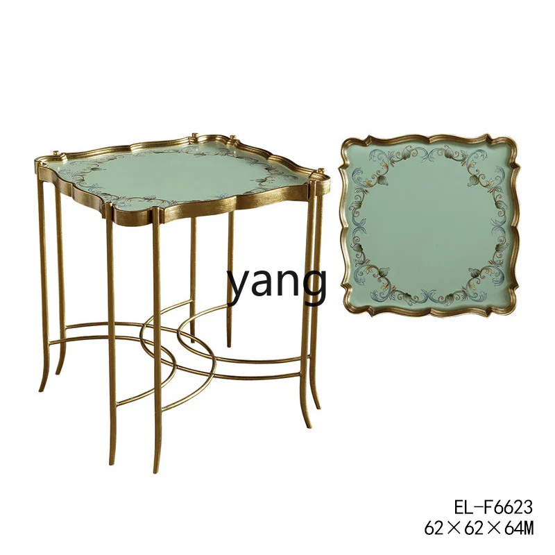 

LXL Brass Iron Vintage Green Hand Painted Flower Small Apartment Hot Selling Coffee Table Corner Table
