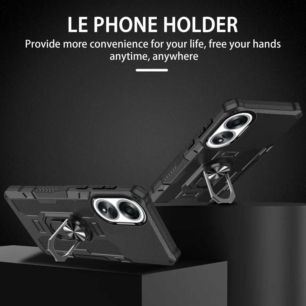 Shockproof Armor Phone Case with Silicone and Metal Ring Stand