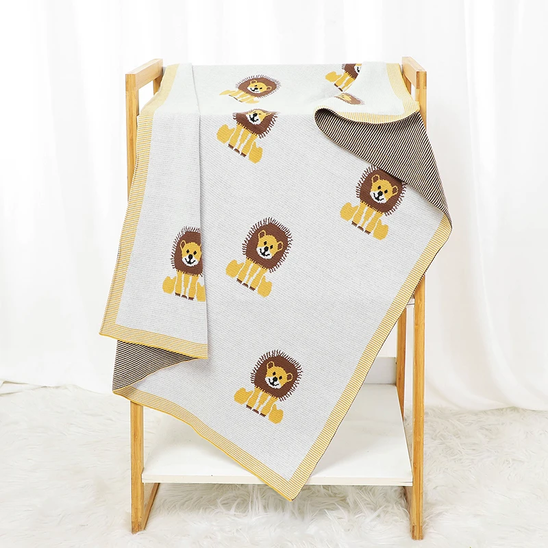 Infant Baby Blankets Cotton Knitted Newborn Girls Boy Bedding Quilt Cute Lions 100*80CM Stroller Swaddling Super Soft Sleep Warp 2