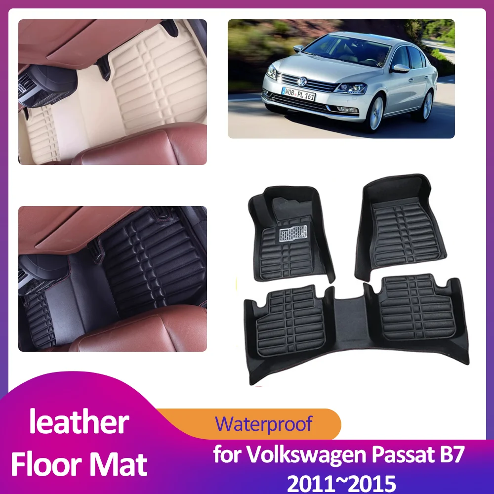 

Автомобильный напольный коврик для Volkswagen VW Passat B7 2011 ~ 2015 2012 2013, кожаный внутренний вкладыш для ног, водонепроницаемый коврик, аксессуары на заказ