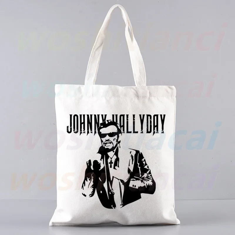 Popular Johnny Hallyday France Rock Star Shopper Bags Shopping Bag Tote Bag Shoulder Bag Canvas Bags Large College Handbag