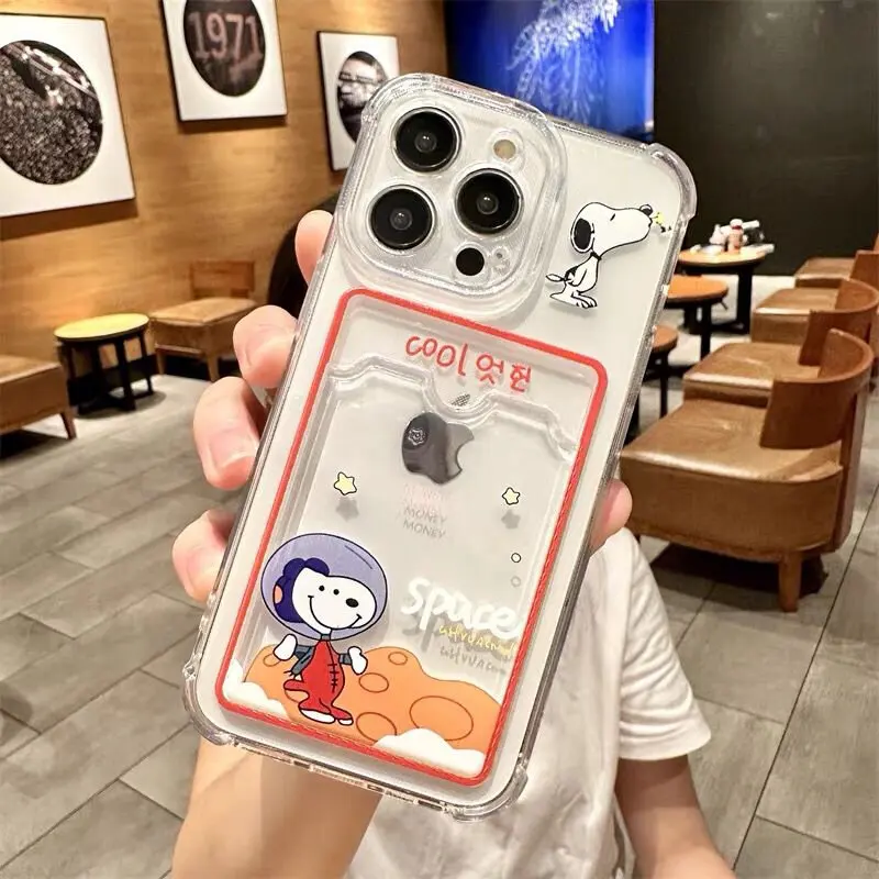 thumbnail image 1 of Funda con tarjetero para iPhone 16 Pro Max 11 12 13 14 15 Pro Max 12 13 Mini 16 Plus XR con diseño de astronauta Snoopy Charlie Brown, 1 of 5